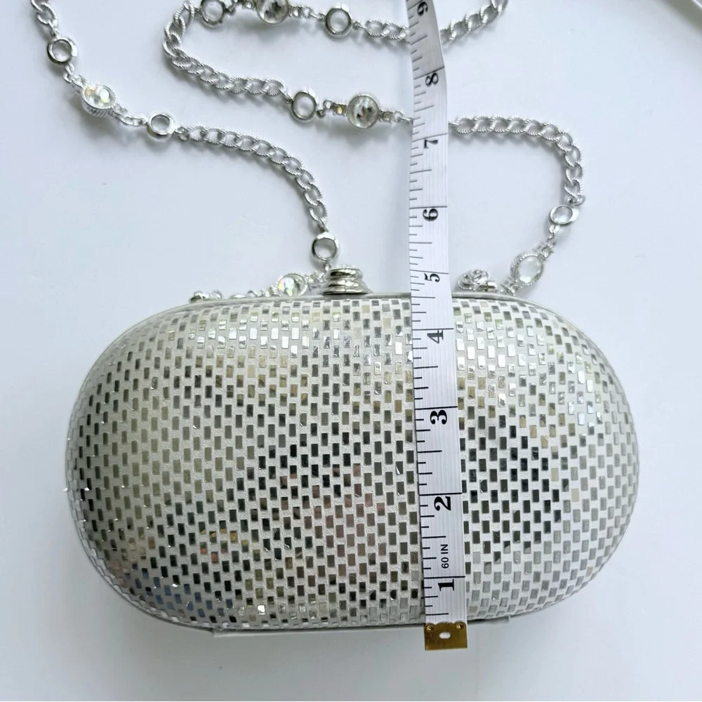 Vintage St. John Silver Satin Sequin Paillette Convertible Clutch Evening Bag